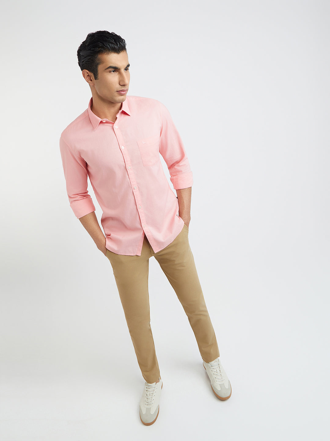 Parx Men Pink Solid Slim Fit Cotton Casual Shirt