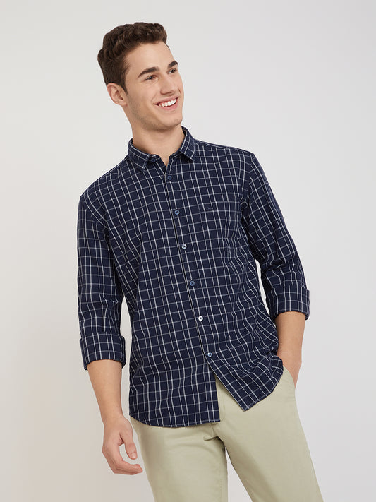 Parx Blue Checks Slim Fit Full Sleeve Cotton Shirt