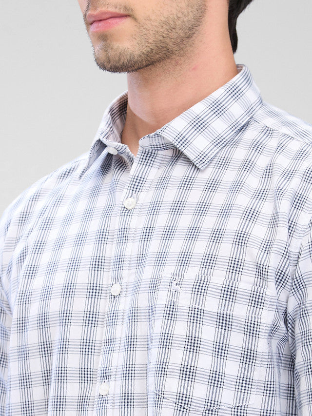 Parx Grey Checks Slim Fit Full Sleeve Cotton Shirt