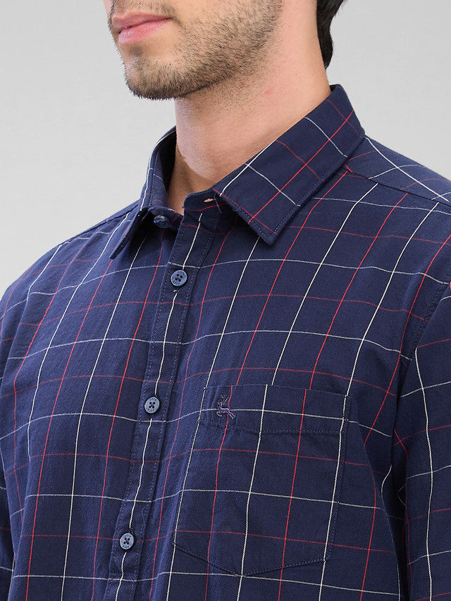 Parx Blue Checks Slim Fit Cotton Casual Shirt