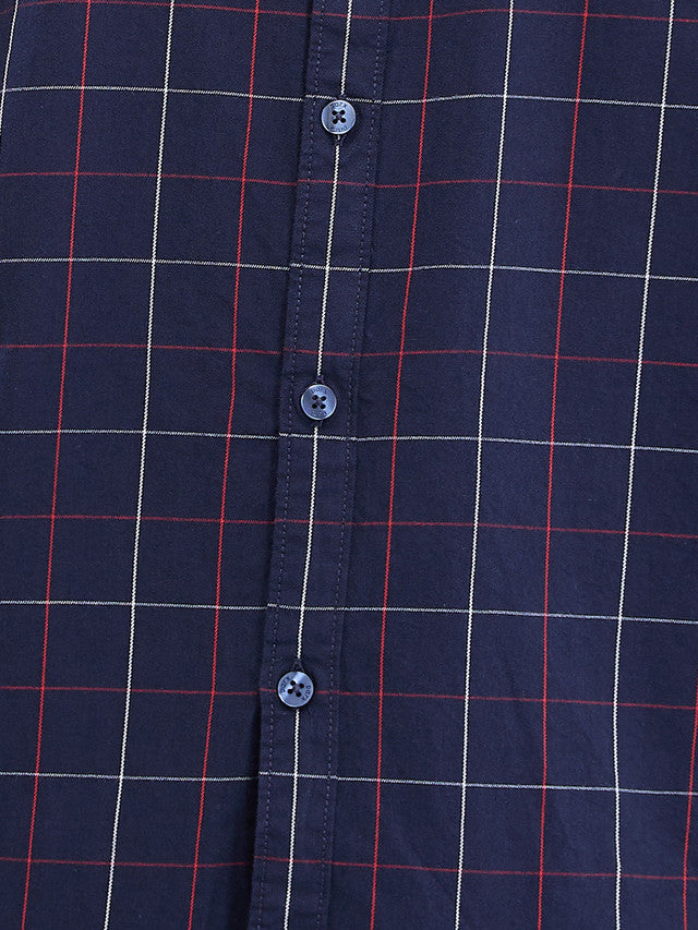 Parx Blue Checks Slim Fit Cotton Casual Shirt