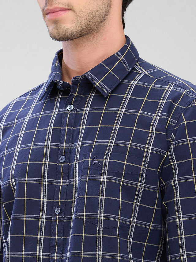 Parx Blue Checks Slim Fit Cotton Casual Shirt