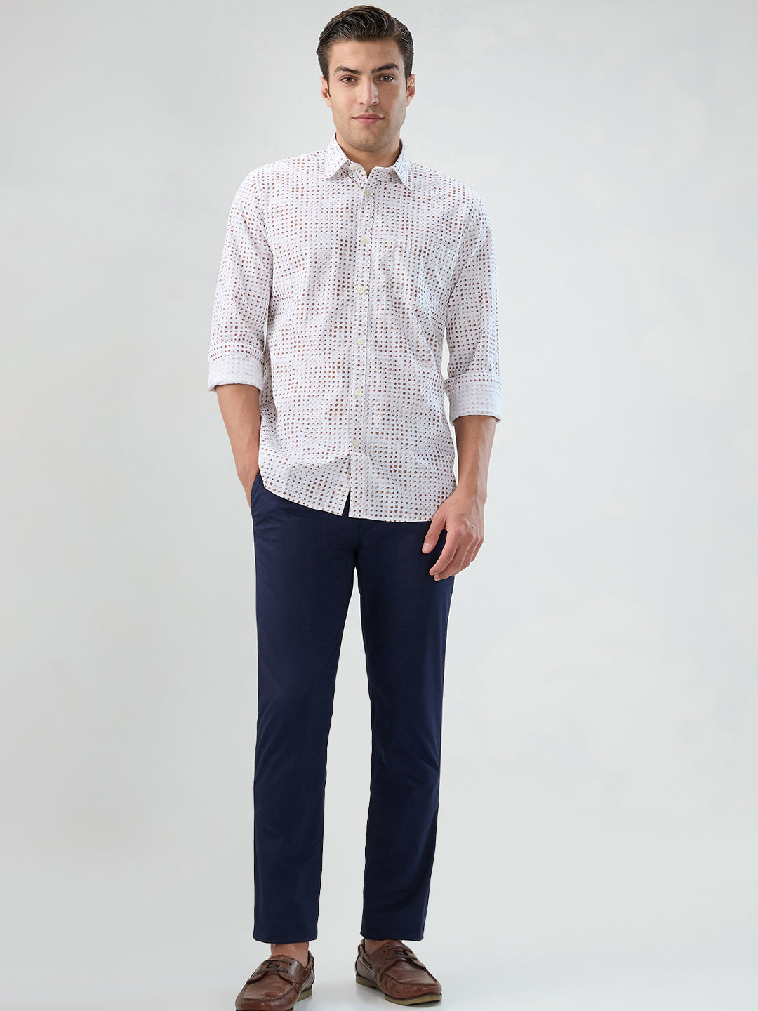 Parx Men Brown Slim Fit Print Casual Shirt