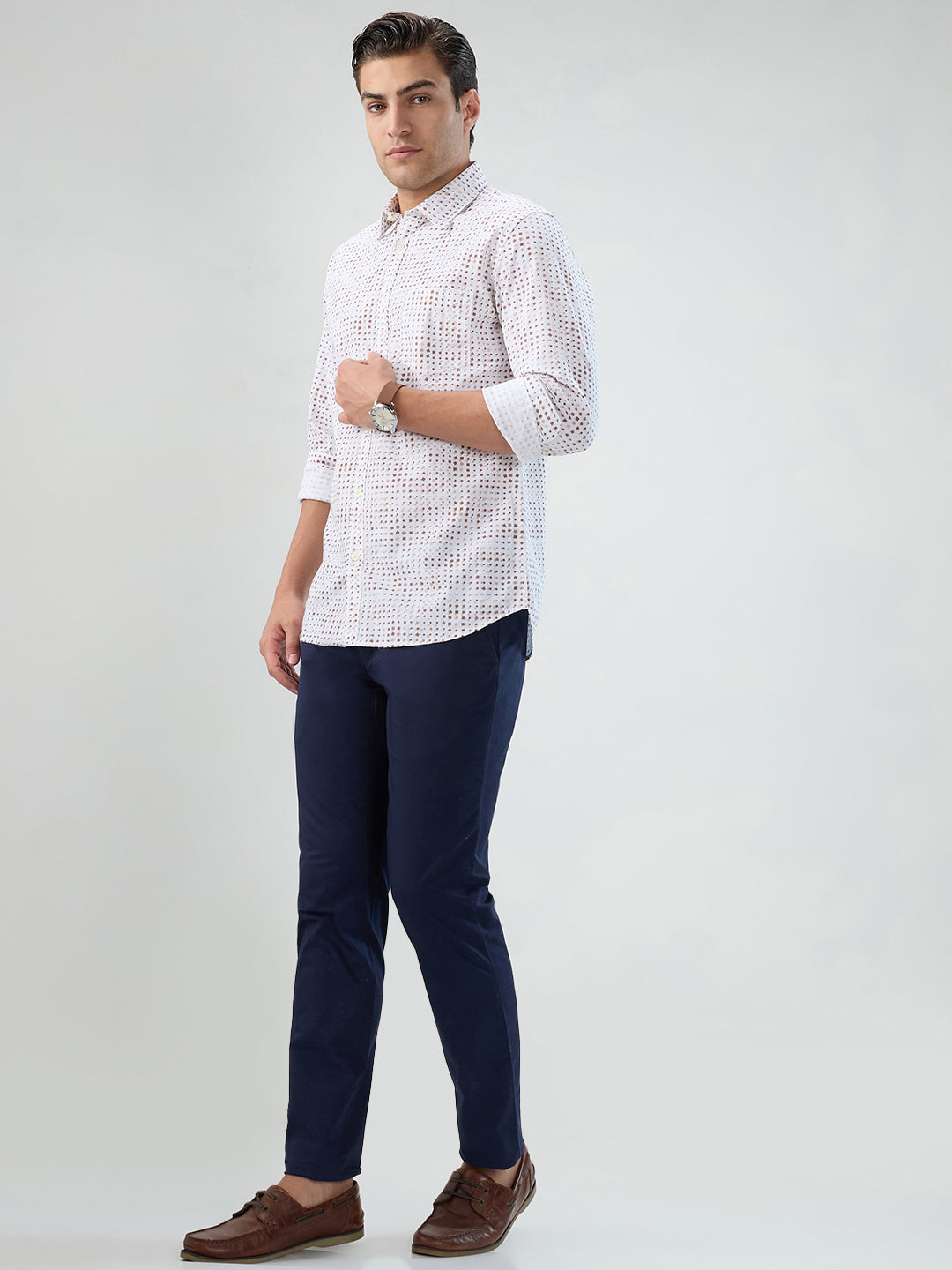 Parx Men Brown Slim Fit Print Casual Shirt
