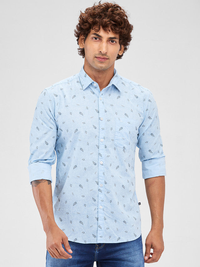 Parx Blue Solid Slim Fit Cotton Casual Shirt