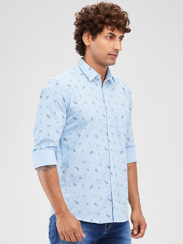 Parx Blue Solid Slim Fit Cotton Casual Shirt