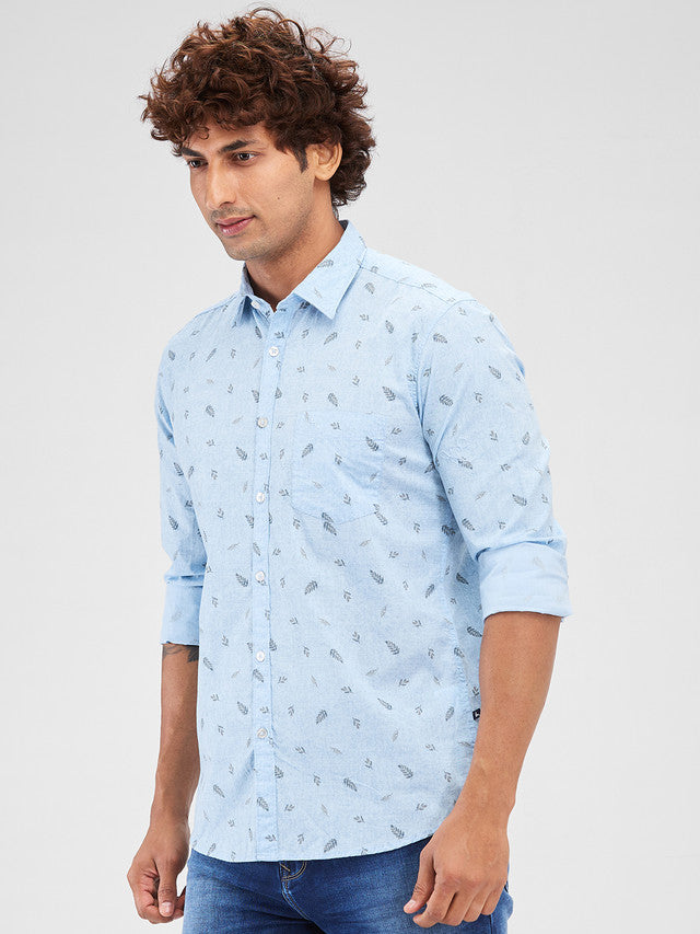 Parx Blue Solid Slim Fit Cotton Casual Shirt