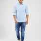 Parx Blue Solid Slim Fit Cotton Casual Shirt