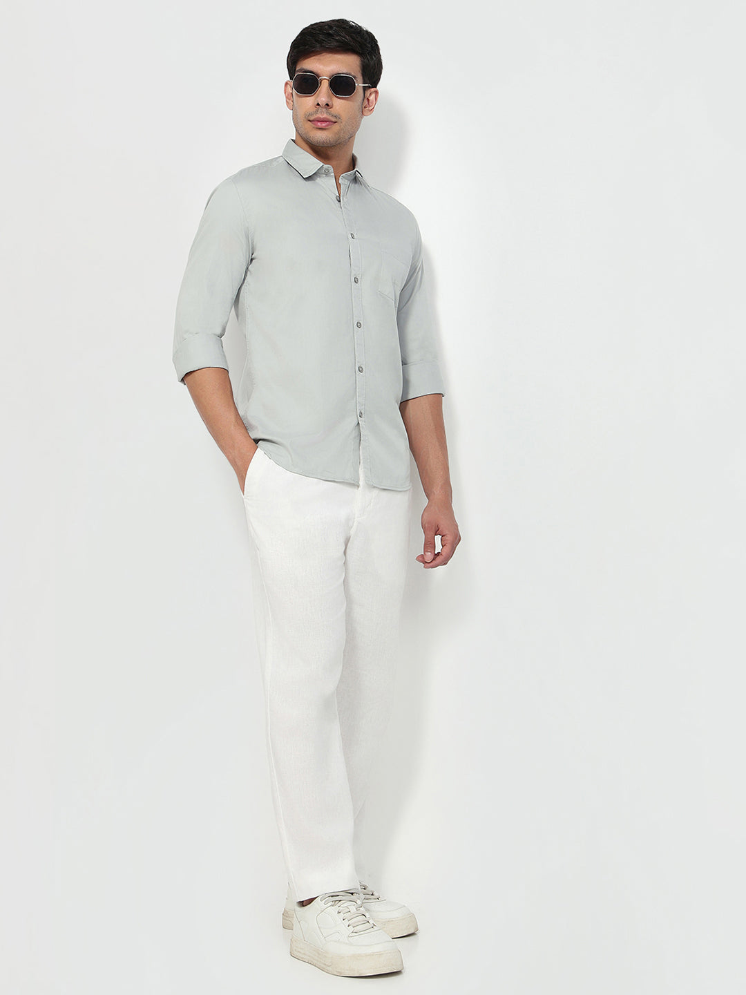Parx Men Grey Slim Fit Solid Casual Shirt