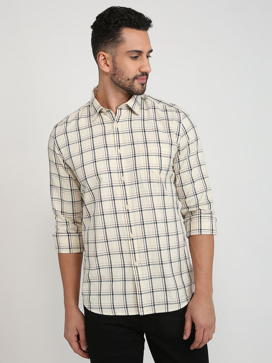 Parx Men Brown Checks Slim Fit Cotton Casual Shirt