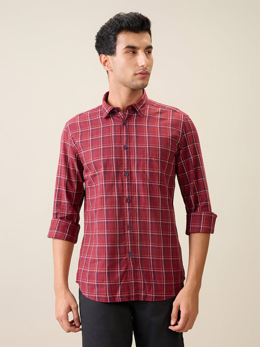Parx Men Red Checks Slim Fit Cotton Casual Shirt