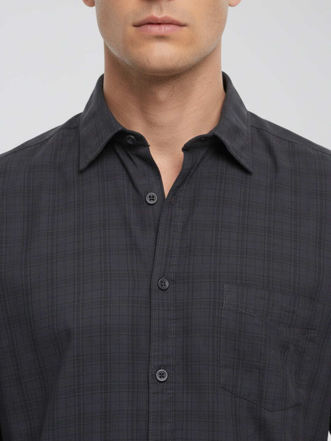 Parx Men Grey Slim Fit Checks Casual Shirt