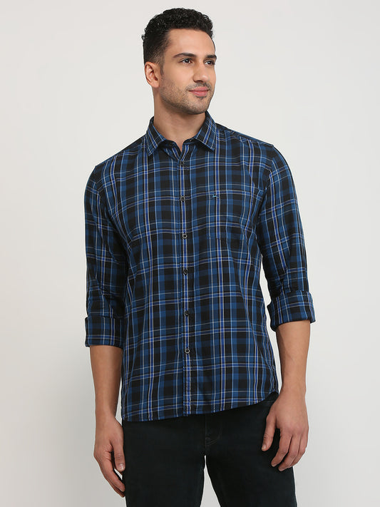 Parx Men Green Checks Slim Fit Cotton Casual Shirt