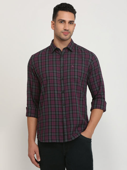 Parx Men Maroon Checks Slim Fit Cotton Casual Shirt
