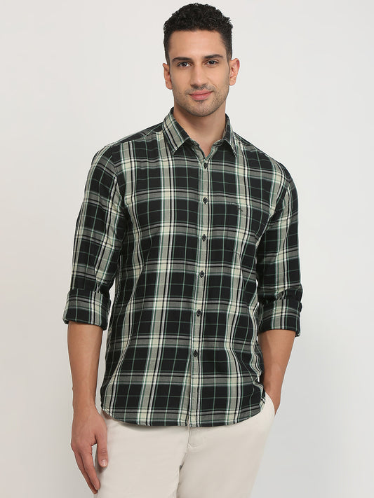 Parx Men Black Checks Slim Fit Cotton Casual Shirt