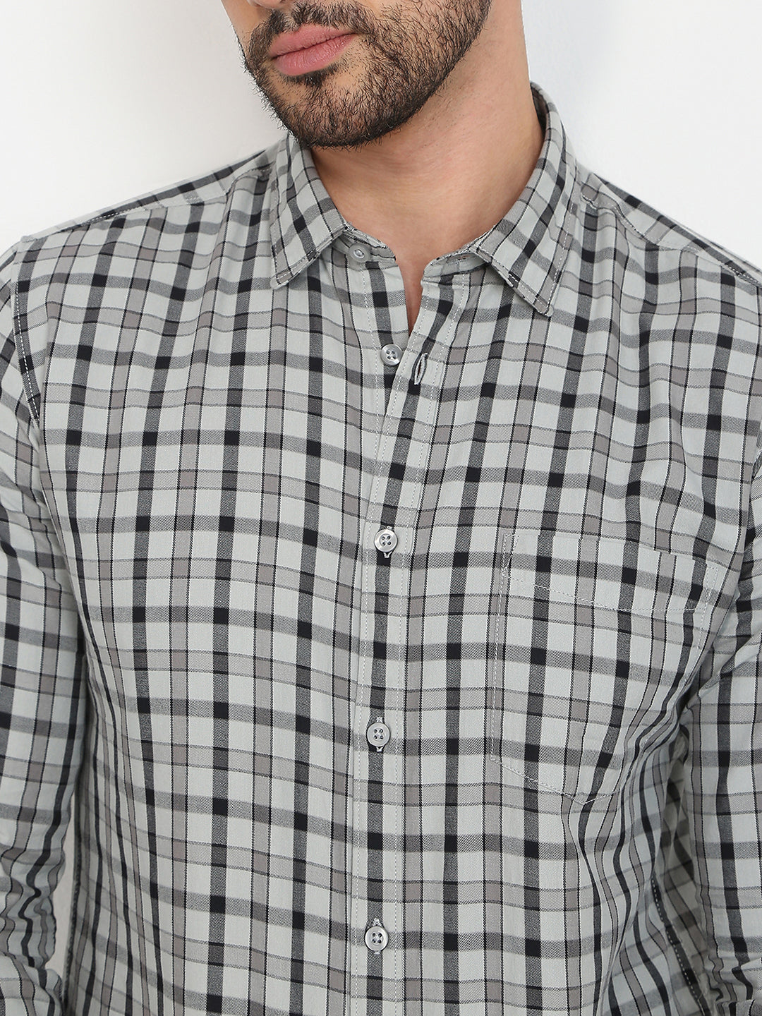 Parx Men Grey Checks Slim Fit Cotton Casual Shirt