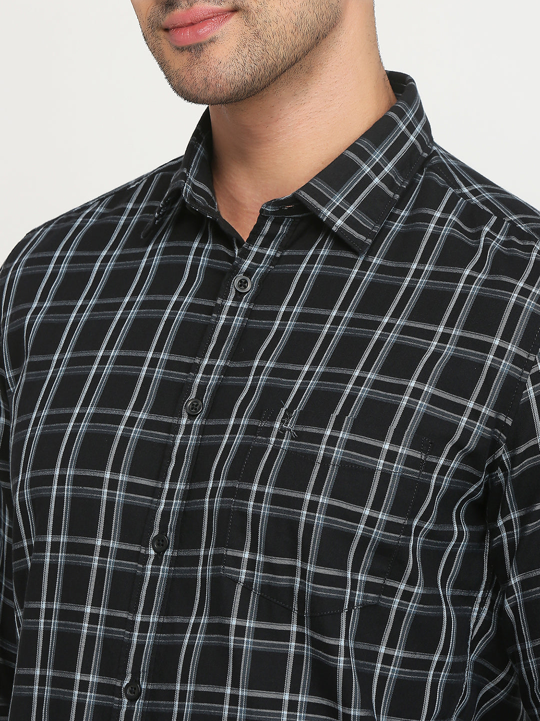 Parx Men Black Checks Slim Fit Cotton Casual Shirt