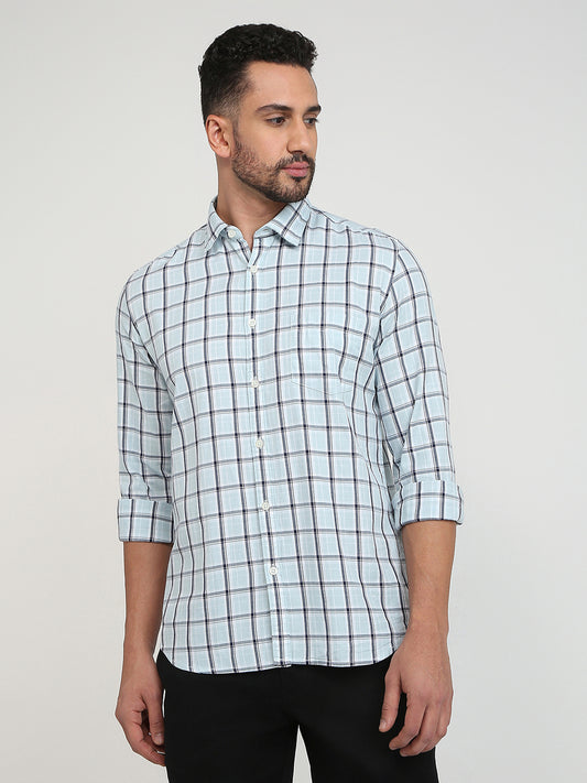 Parx Men Blue Checks Slim Fit Cotton Casual Shirt