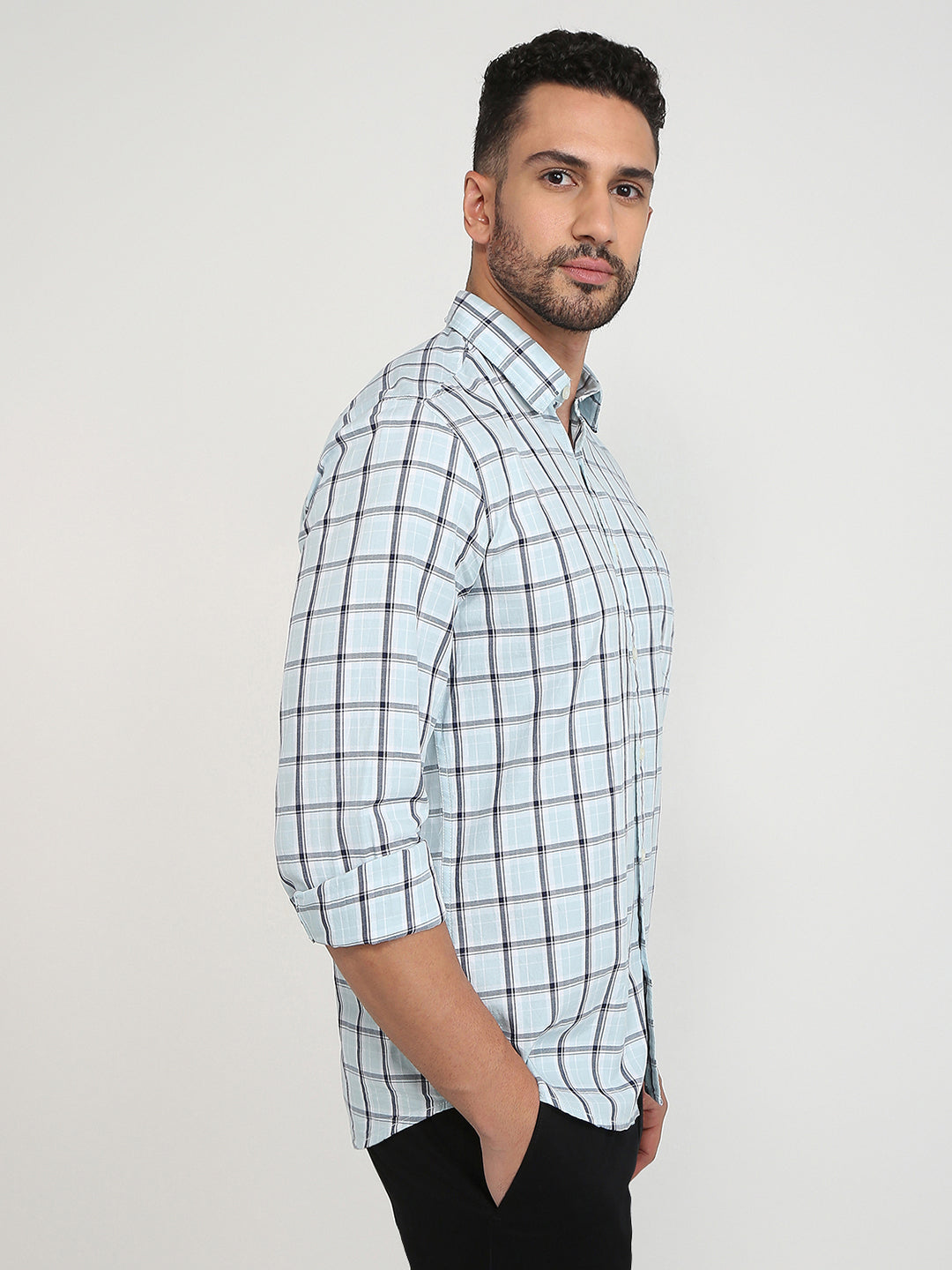 Parx Men Blue Checks Slim Fit Cotton Casual Shirt