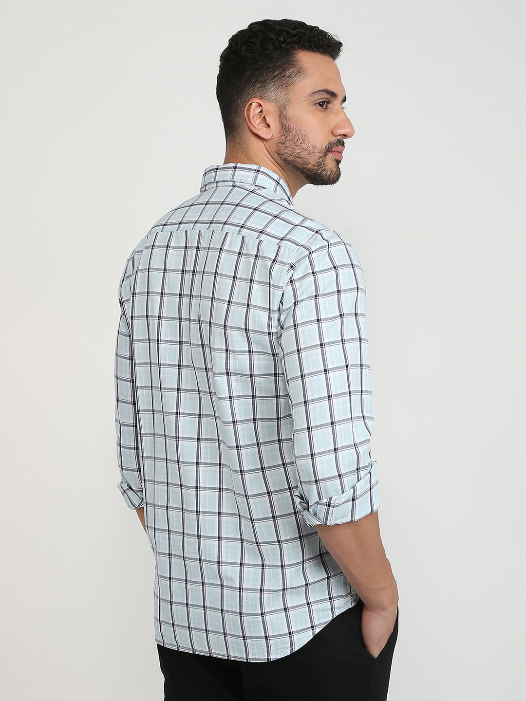 Parx Men Blue Checks Slim Fit Cotton Casual Shirt