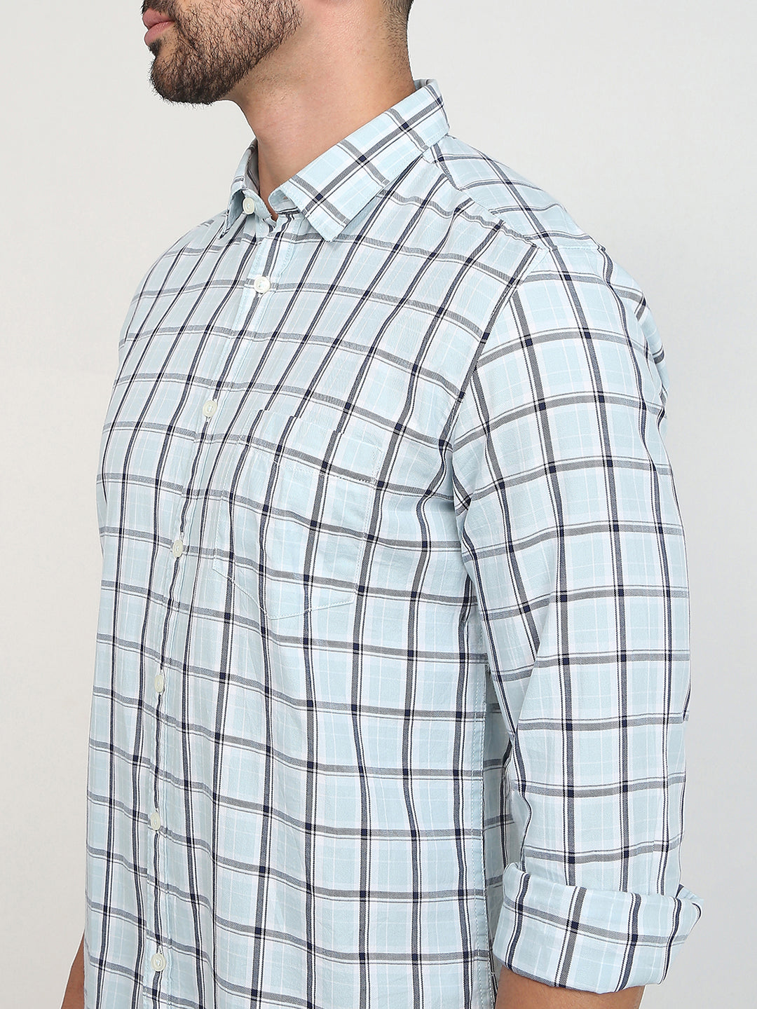 Parx Men Blue Checks Slim Fit Cotton Casual Shirt