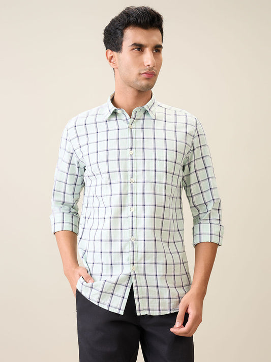 Parx Men Green Checks Slim Fit Cotton Casual Shirt