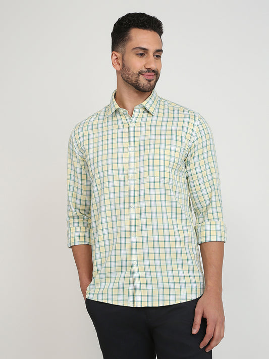 Parx Men Yellow Checks Slim Fit Cotton Casual Shirt