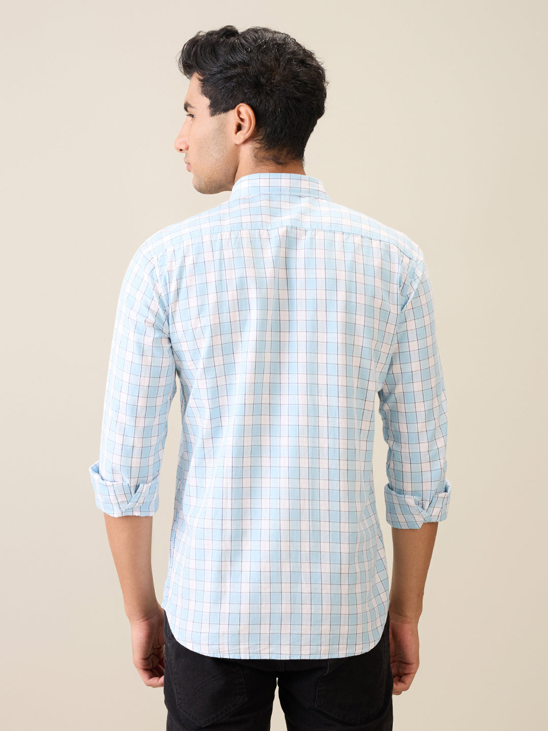 Parx Men Blue Checks Slim Fit Cotton Casual Shirt