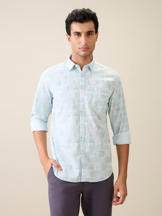 Parx Men Blue Printed Slim Fit Cotton Casual Shirt