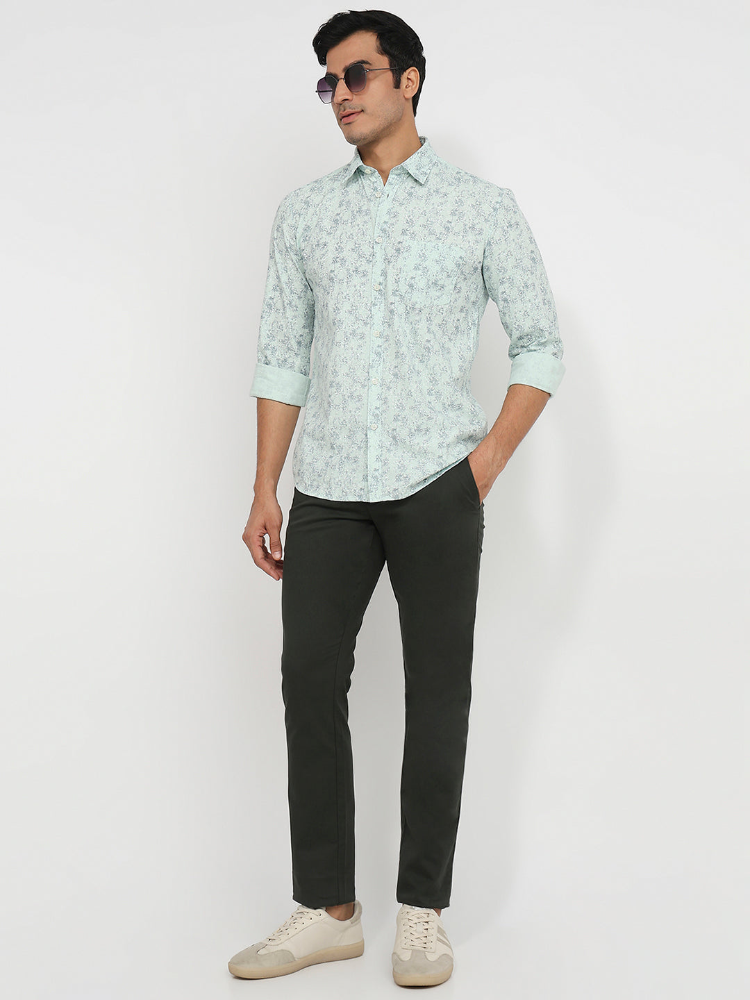 Parx Men Green Slim Fit Printed Casual Shirt