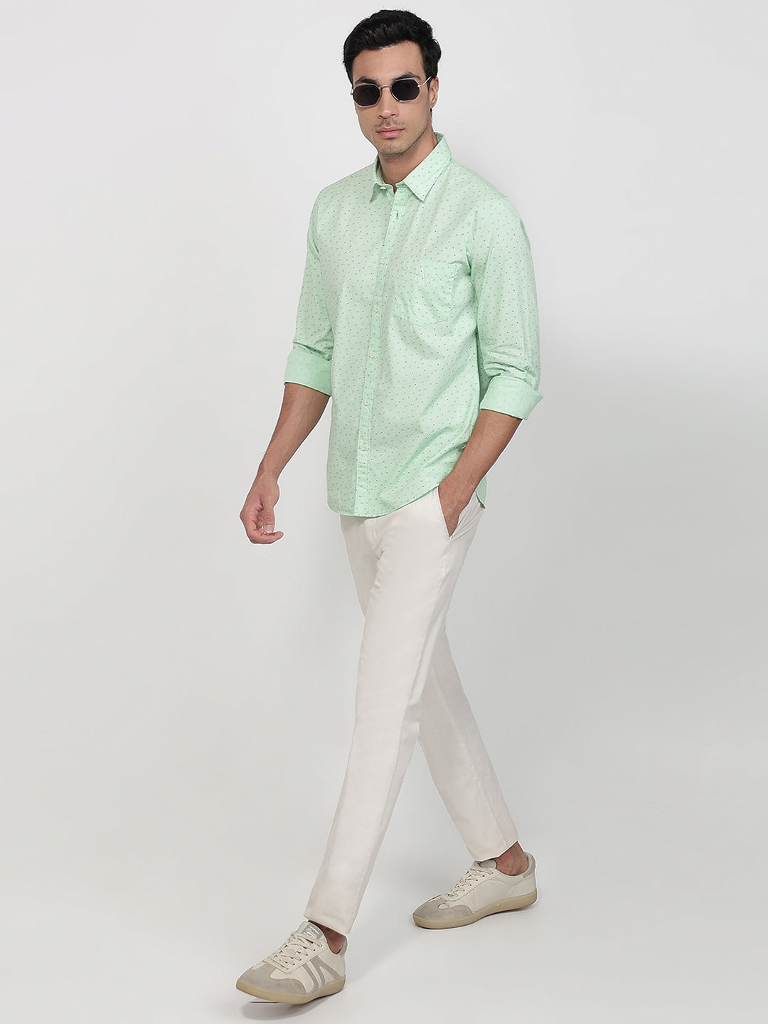 Parx Men Green Slim Fit Print Casual Shirt