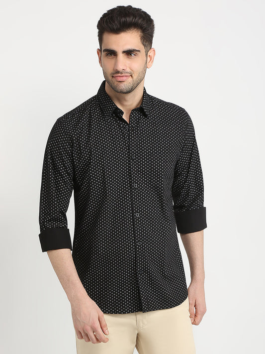 Parx Men Black Printed Slim Fit Cotton Casual Shirt