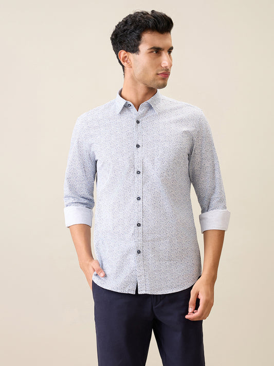 Parx Men Blue Printed Slim Fit Cotton Casual Shirt