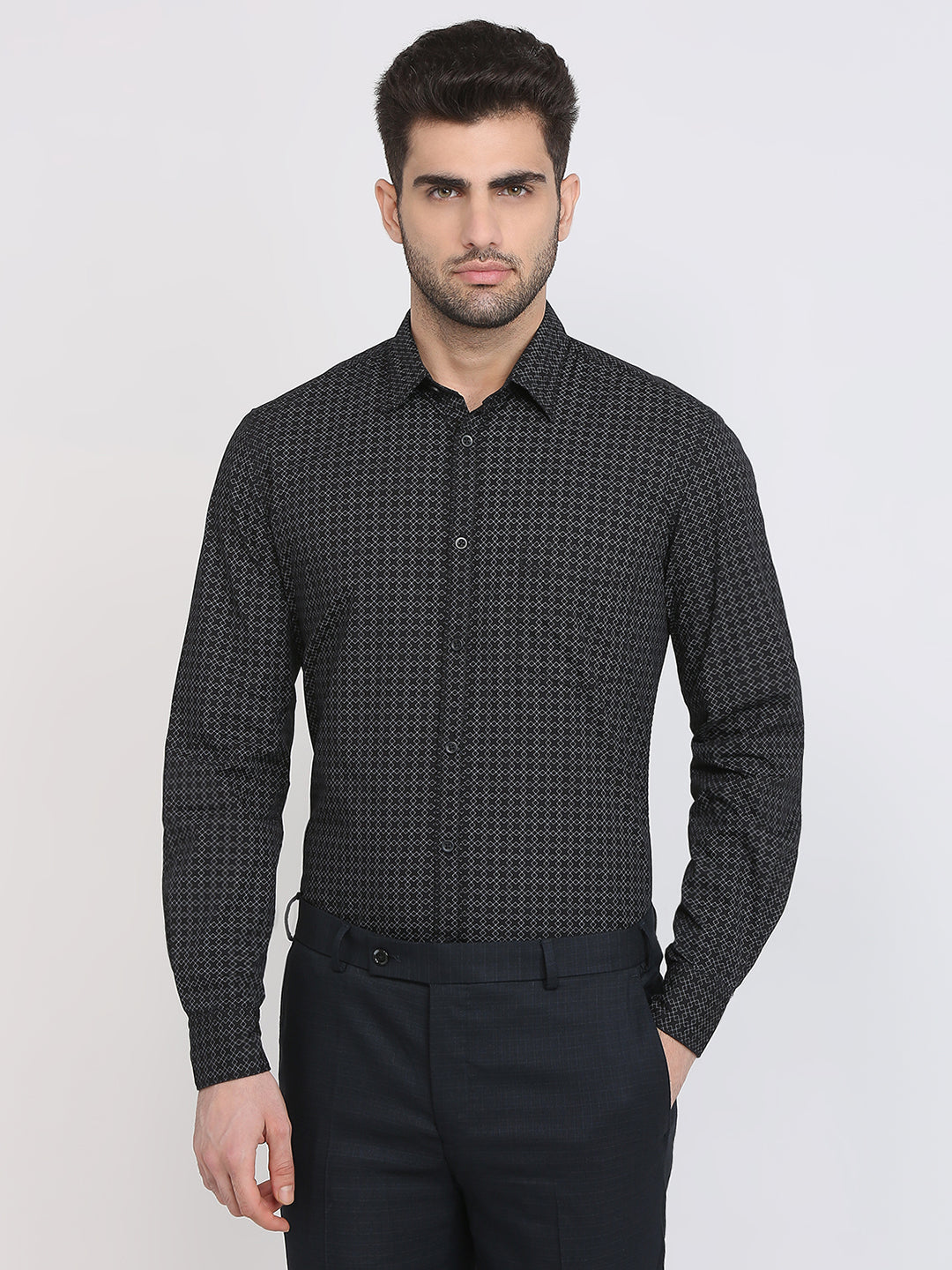 Parx Men Black Printed Slim Fit Cotton Casual Shirt