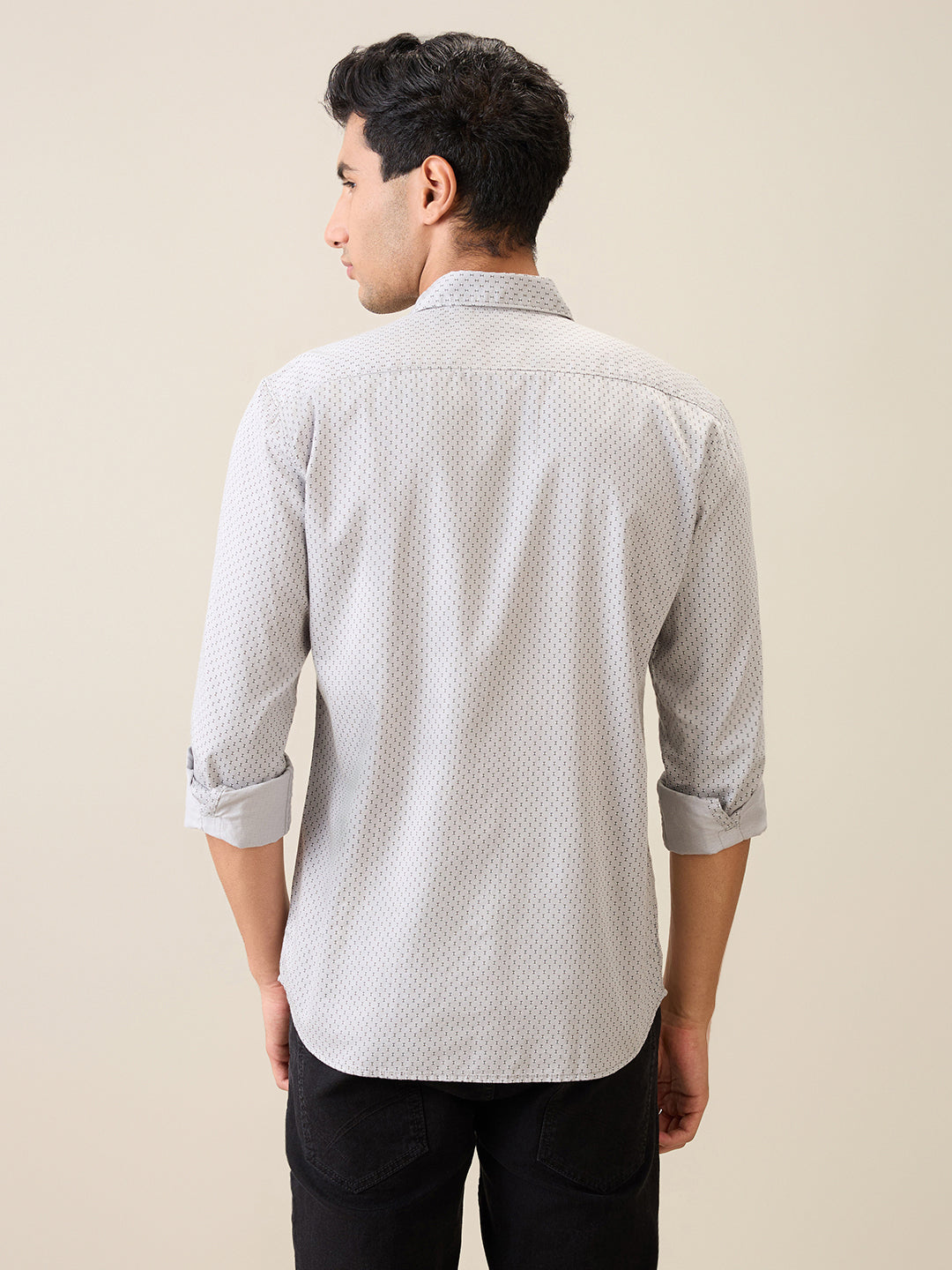 Parx Men Grey Printed Slim Fit Cotton Casual Shirt