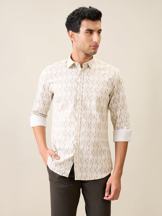 Parx Men Brown Printed Slim Fit Cotton Casual Shirt
