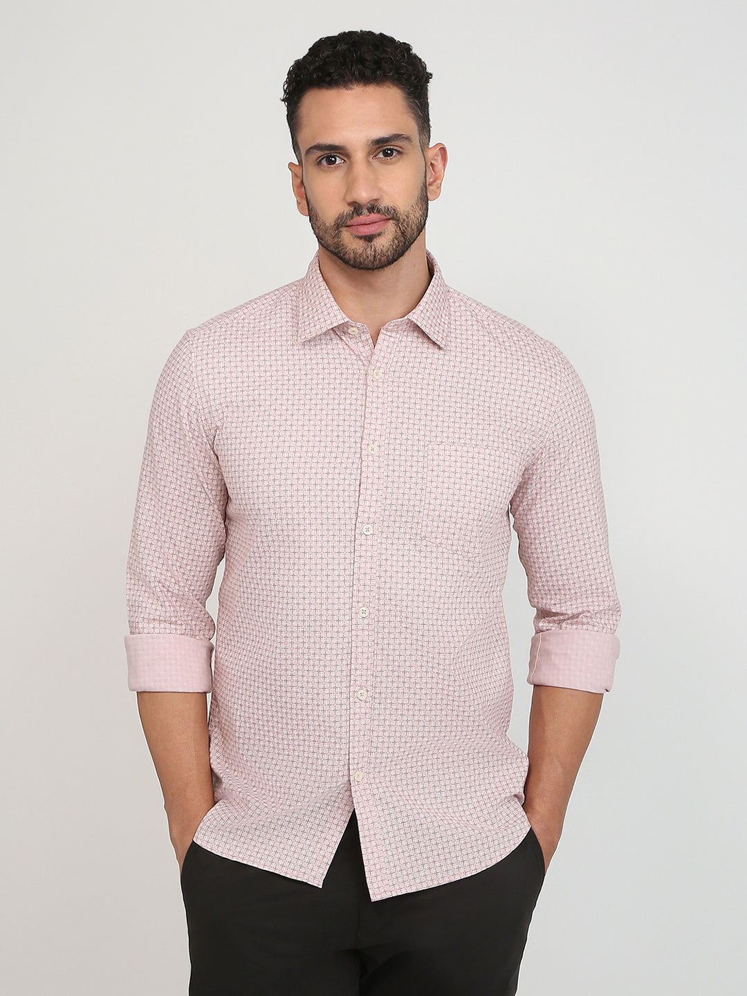Parx Men Orange Printed Slim Fit Cotton Casual Shirt