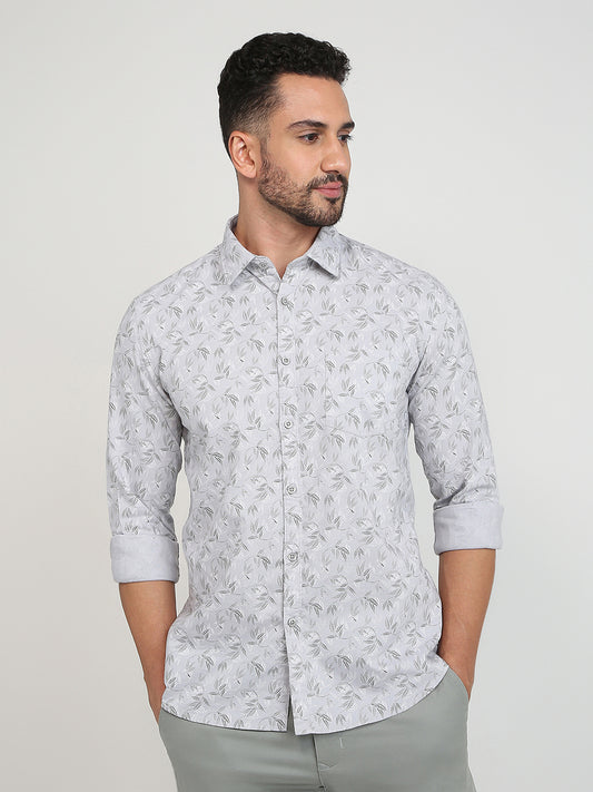 Parx Men Grey Printed Slim Fit Cotton Casual Shirt