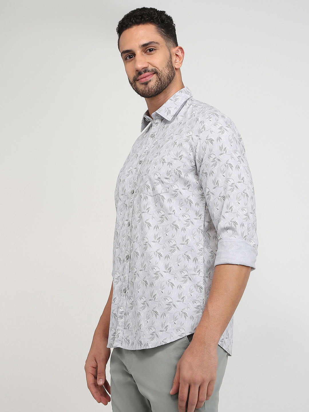 Parx Men Grey Slim Fit Printed Casual Shirt