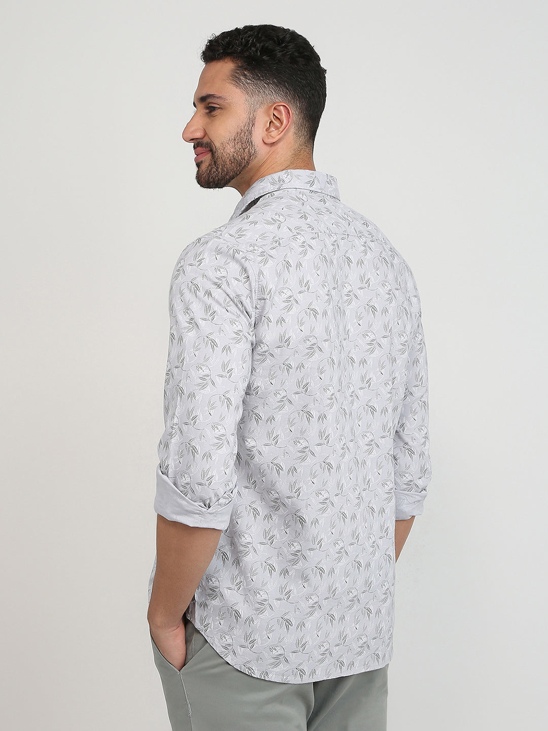 Parx Men Grey Slim Fit Printed Casual Shirt