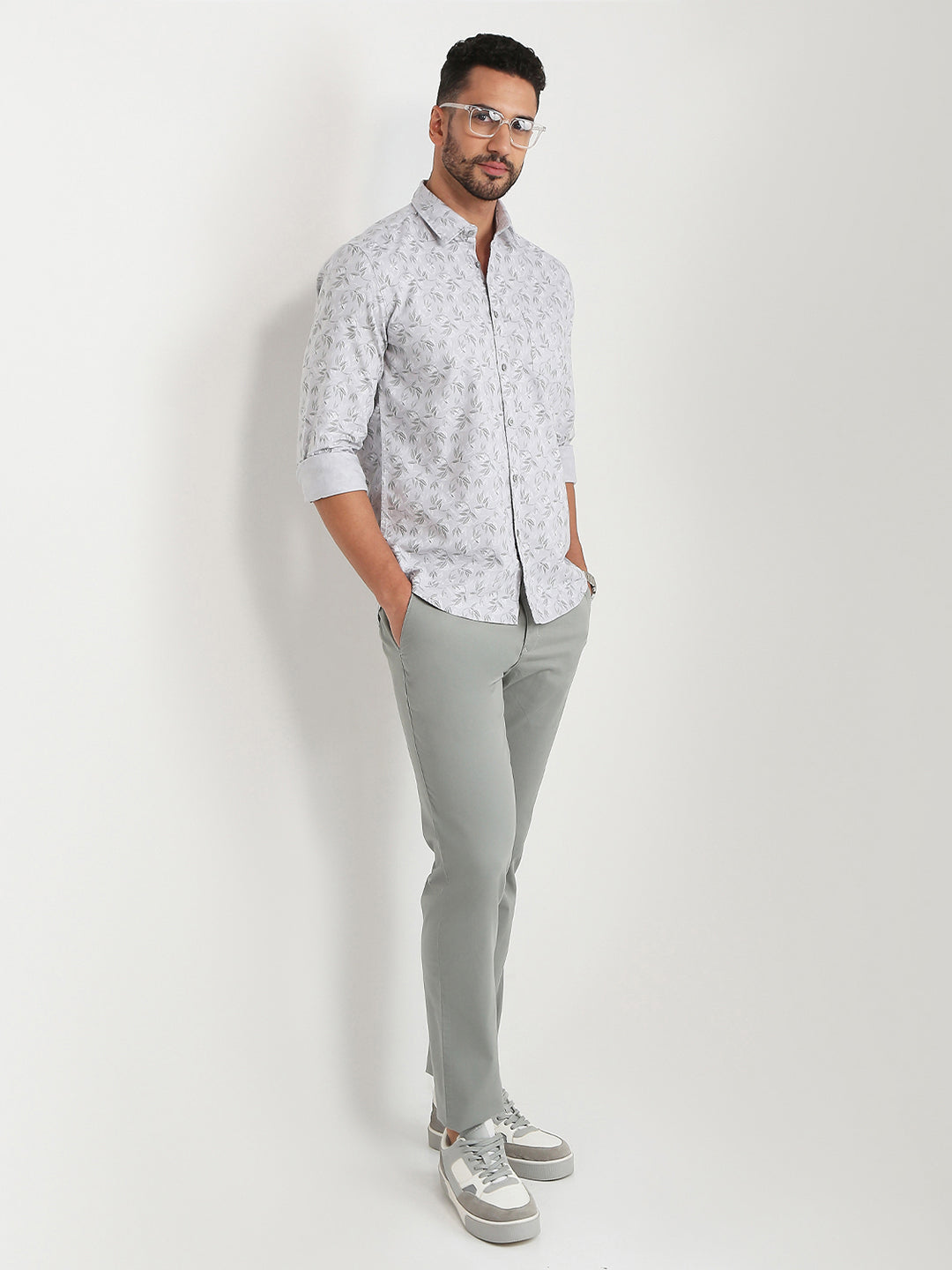 Parx Men Grey Slim Fit Printed Casual Shirt