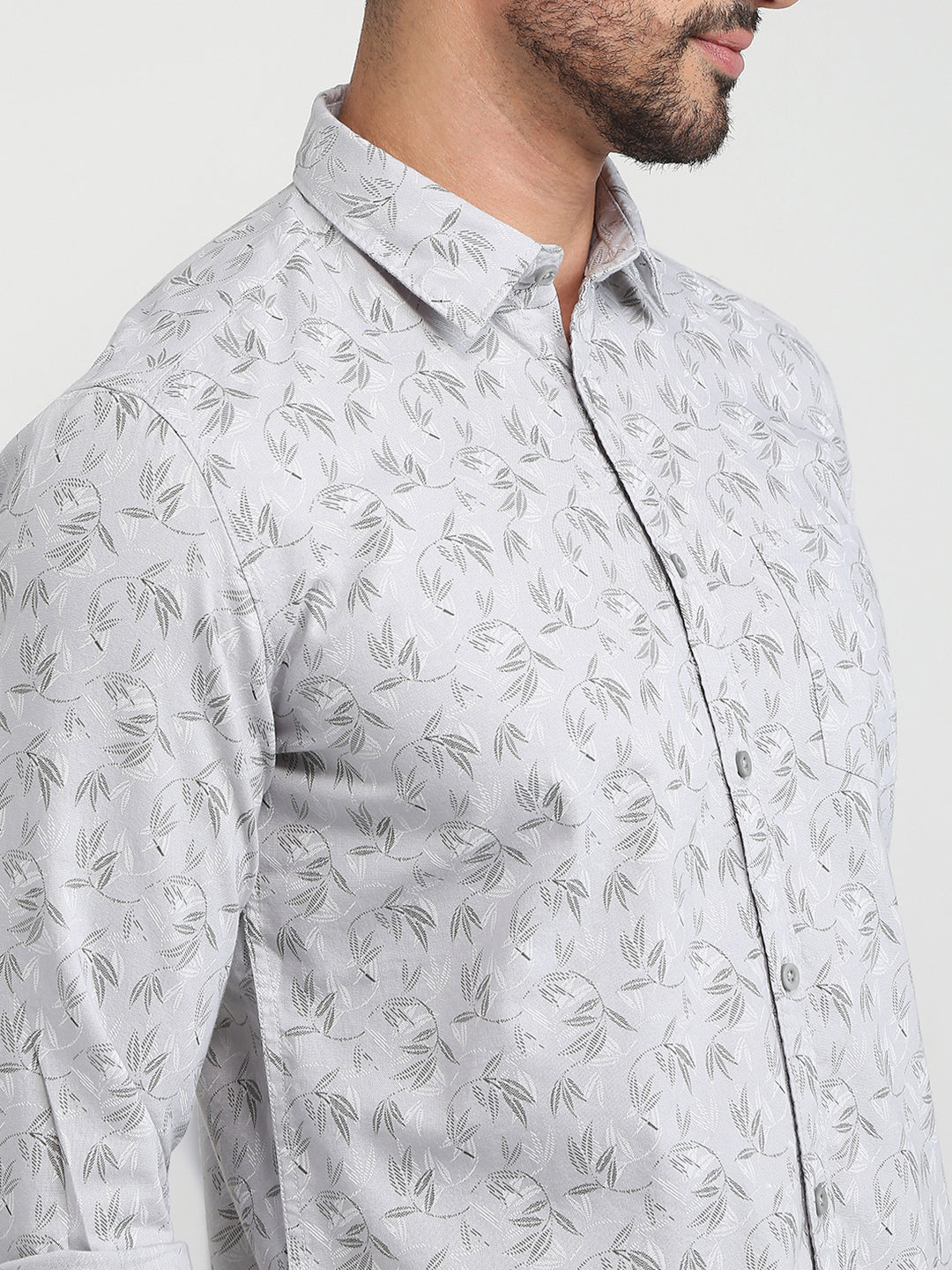Parx Men Grey Slim Fit Printed Casual Shirt