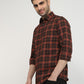 Parx Men Brown Checks Slim Fit Cotton Casual Shirt