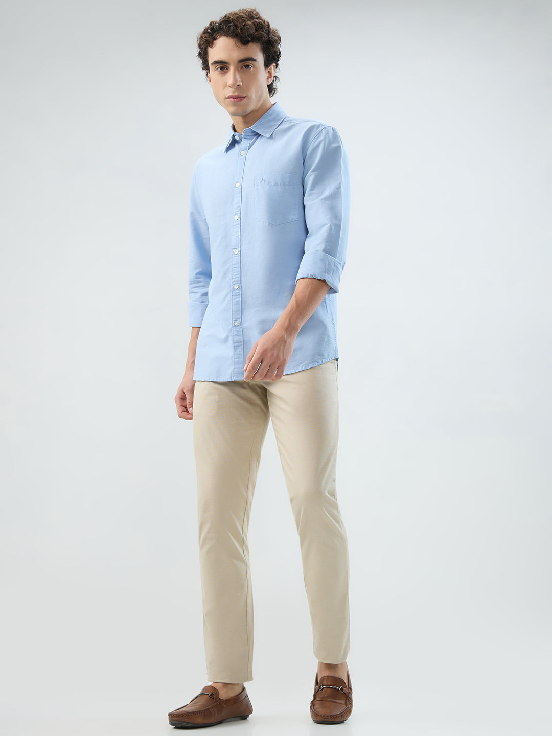 Parx Men Blue Slim Fit Solid Casual Shirt