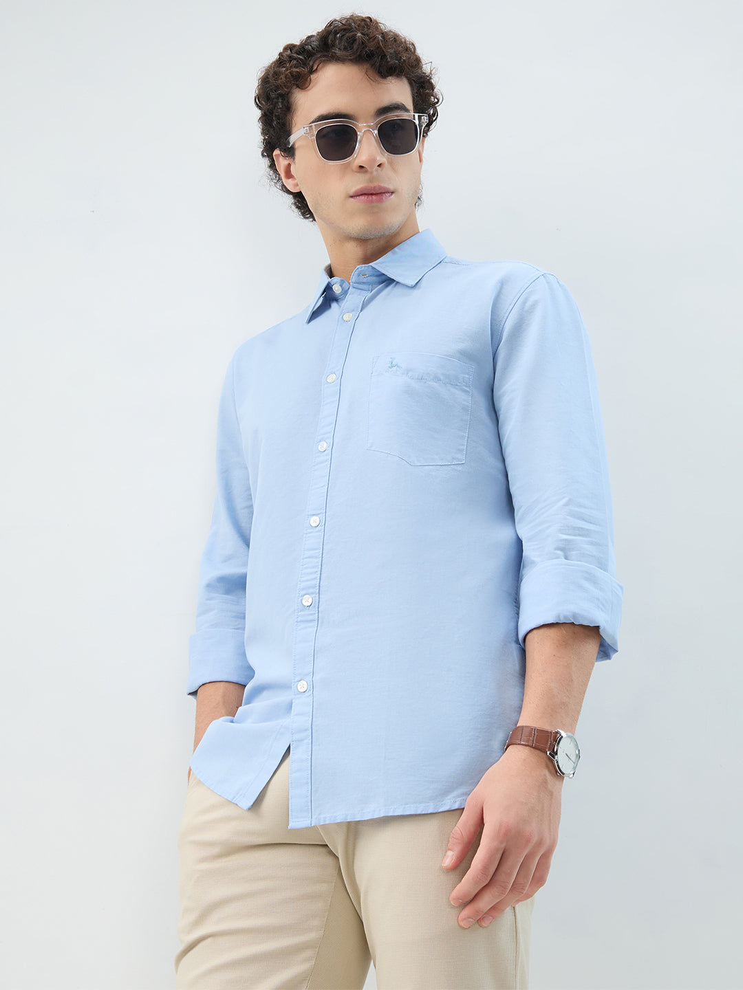 Parx Men Blue Slim Fit Solid Casual Shirt