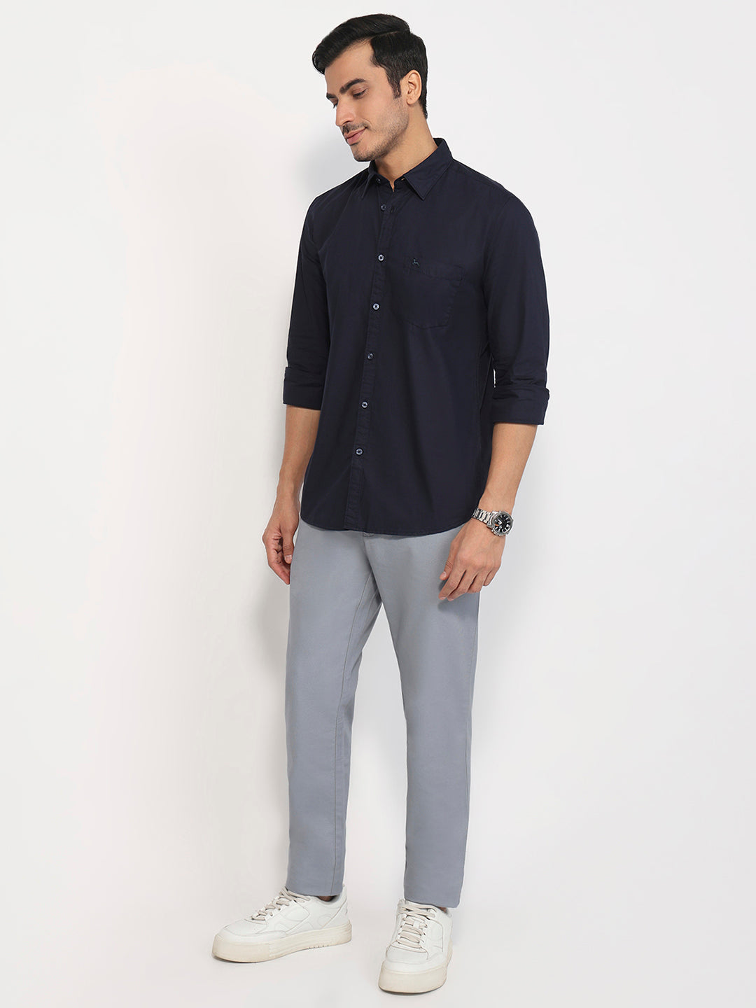 Parx Men Blue Slim Fit Solid Casual Shirt