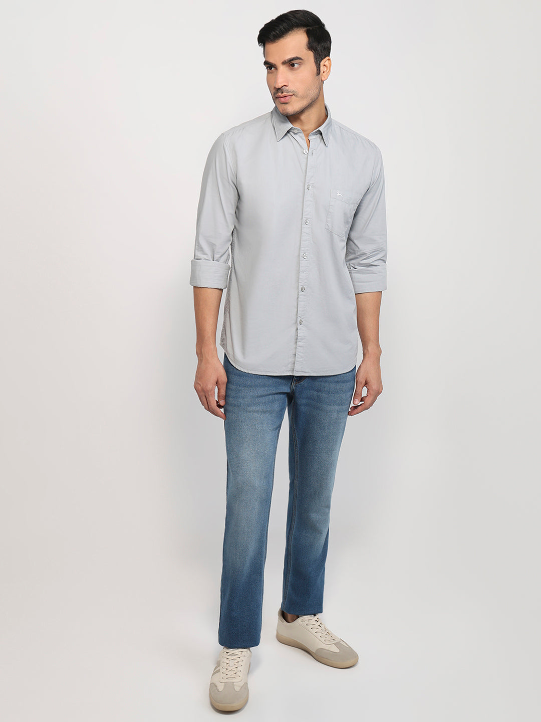 Parx Men Grey Slim Fit Solid Casual Shirt
