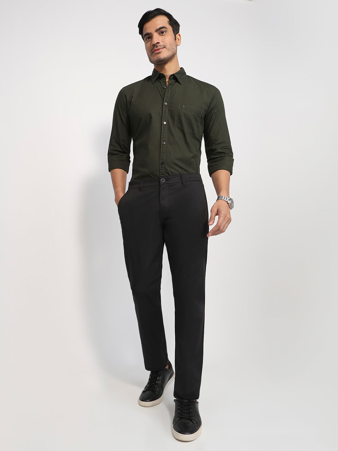 Parx Men Green Slim Fit Solid Casual Shirt