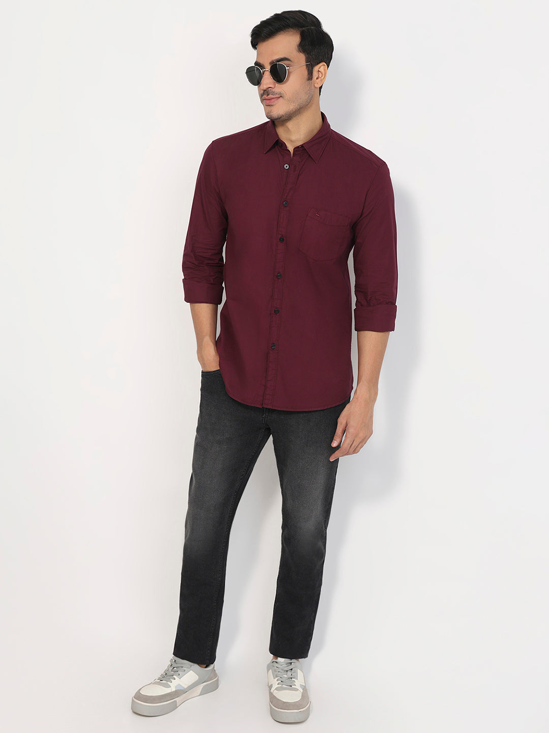 Parx Men Red Slim Fit Solid Casual Shirt