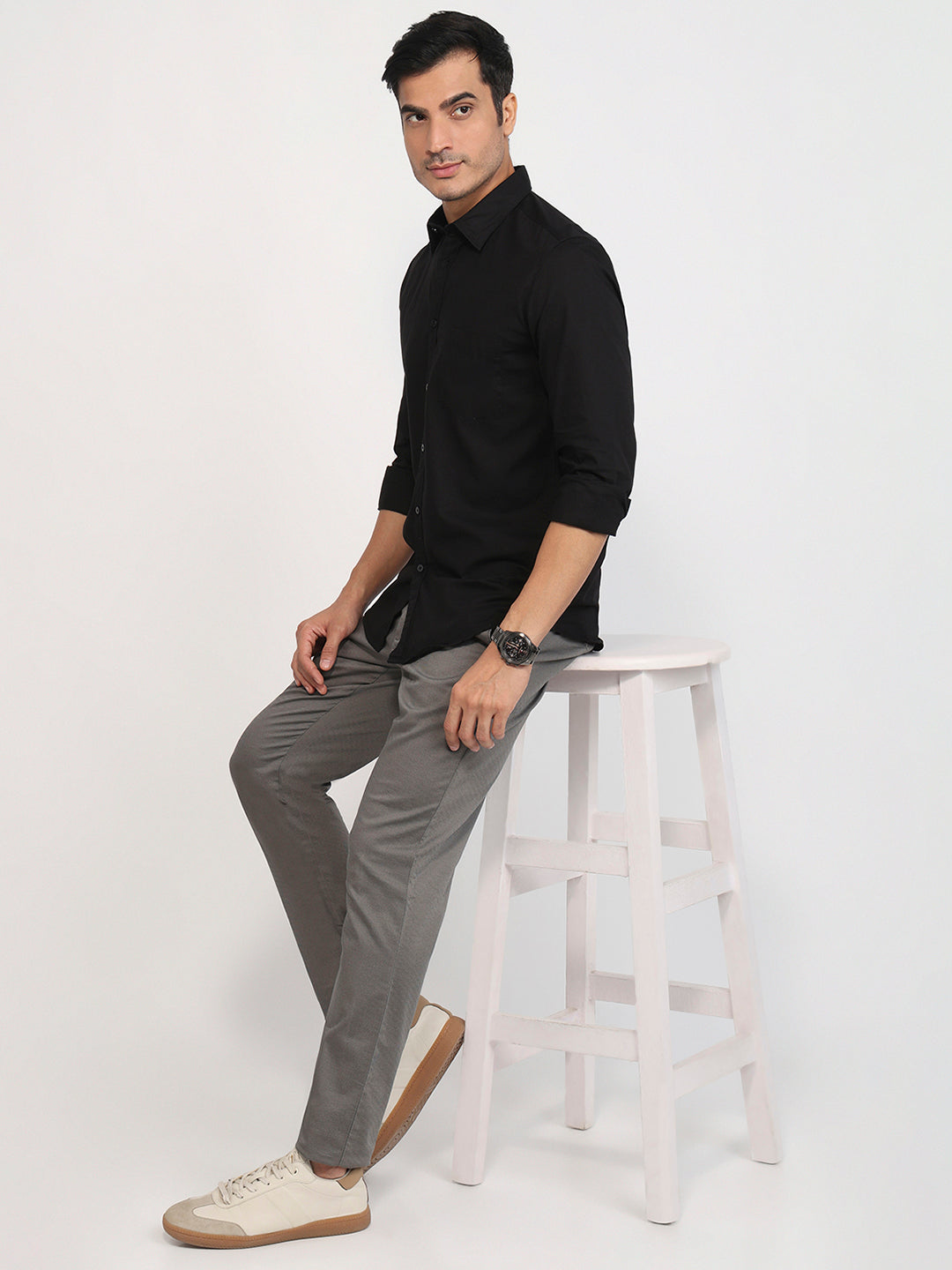 Parx Men Black Slim Fit Solid Casual Shirt